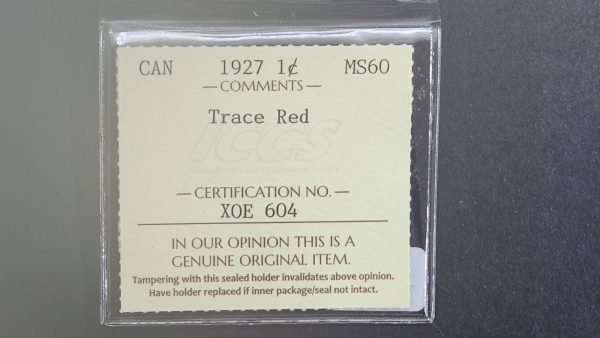 Canada 1 Cent 1927 - ICCS MS60 Trace Red - Image 3