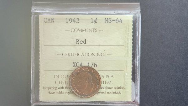 Canada 1 Cent 1943 - ICCS MS64 Red
