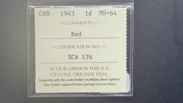 Canada 1 Cent 1943 - ICCS MS64 Red - Image 3