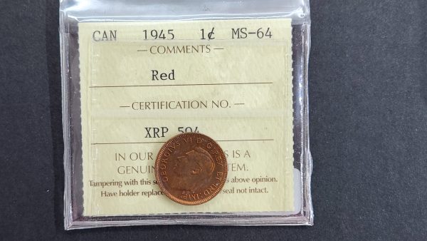 Canada 1 Cent 1945 - ICCS MS64 Red