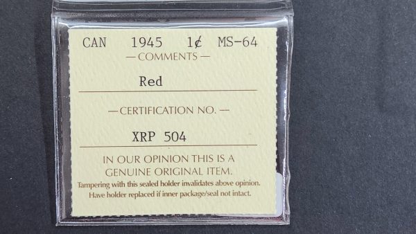 Canada 1 Cent 1945 - ICCS MS64 Red - Image 3