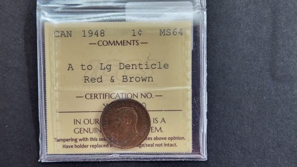 Canada 1 Cent 1948 A to Large Denticle - ICCS MS64 RB