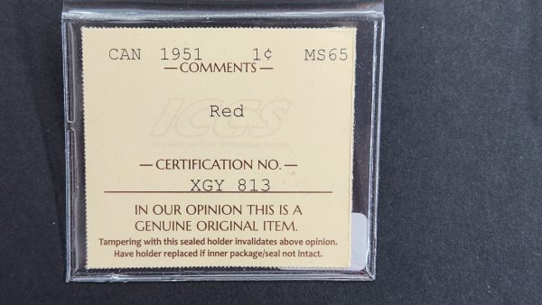 Canada 1 Cent 1951 - ICCS MS65 Red - Image 3