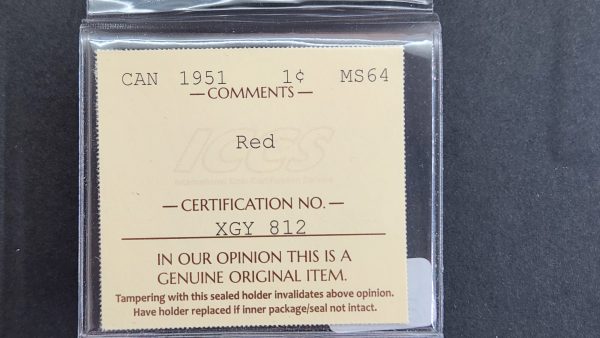 Canada 1 Cent 1951 - ICCS MS64 Red - Image 3