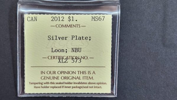 Canada $1 2012 Silver Plated Loon NBU - ICCS MS67 - Image 3