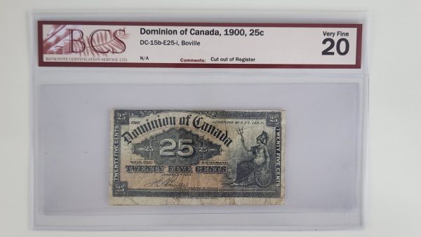 Canada 25 Cents 1900 Boville, Cut out of Register Error - BCS VF20