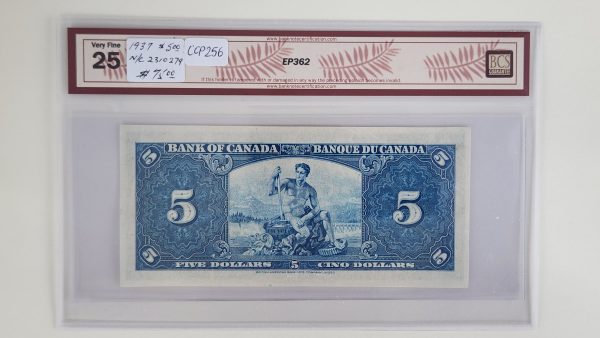 Canada $5 1937 Gordon-Towers N/C - BCS VF25 Trimmed - Image 2
