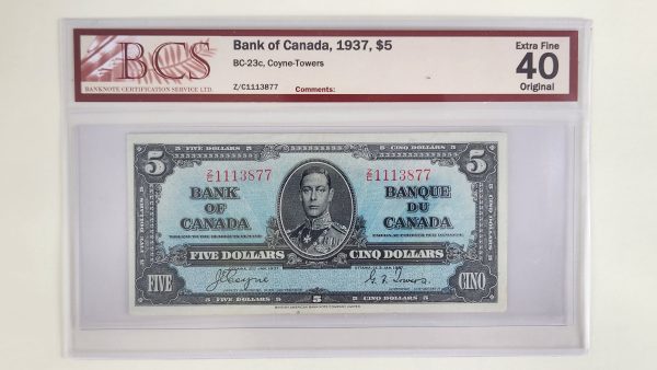 Canada $5 1937 Coyne-Towers Z/C - BCS EF40 Original