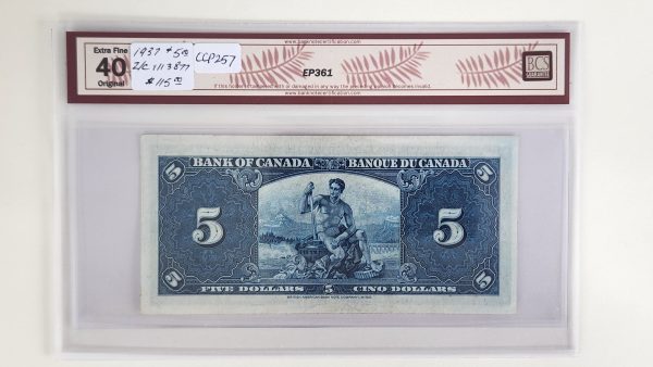 Canada $5 1937 Coyne-Towers Z/C - BCS EF40 Original - Image 2
