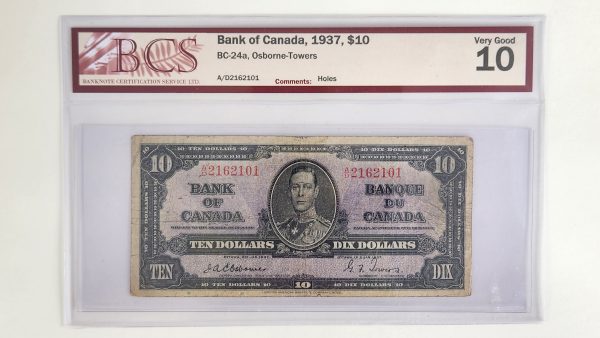 Canada $10 1937 Osborne-Towers A/D - BCS VG10