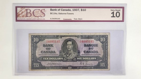 Canada $10 1937 Osborne-Towers A/D - BCS VG10