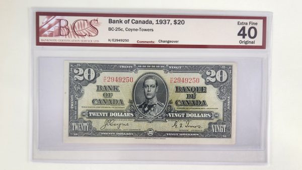 Canada $20 1937 Coyne-Towers H/E - BCS EF40 Original