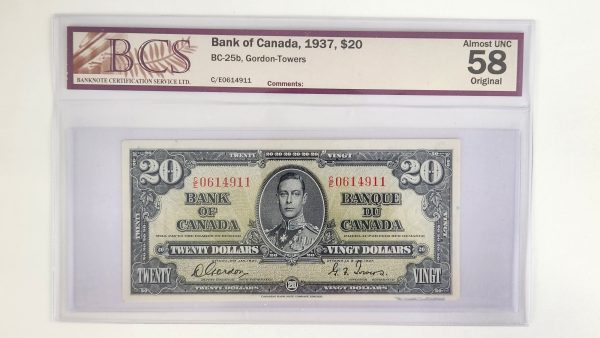 Canada $20 1937 Gordon-Towers C/E - BCS AU58 Original