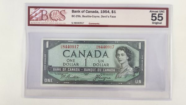 Canada $1 1954 Devil Beattie-Coyne S/A - BCS AU55 Original