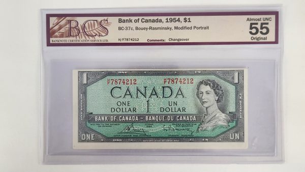Canada $1 1954 Modified Bouey-Rasminsky H/F - BCS AU55 Original