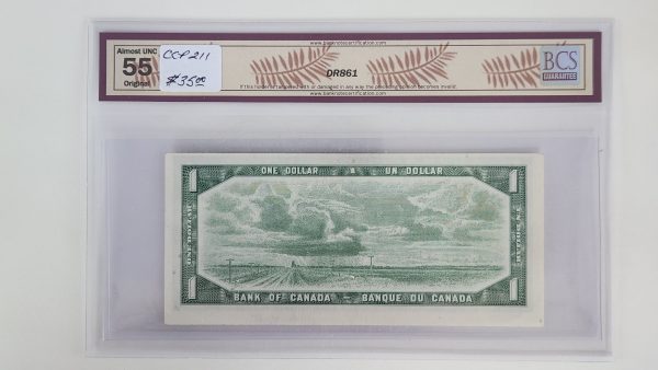 Canada $1 1954 Modified Bouey-Rasminsky H/F - BCS AU55 Original - Image 2