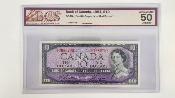 Canada $10 1954 Modified Beattie-Coyne C/T - BCS AU50 Original