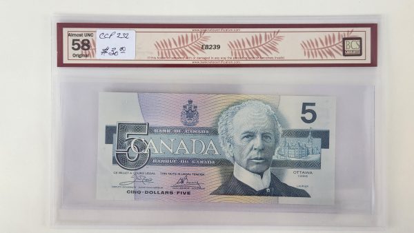 Canada $5 1986 Crow-Bouey ENB - BCS AU58 Original - Image 2