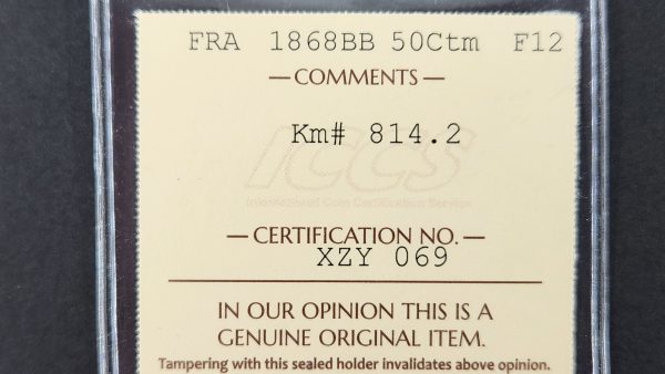 France 50 Centimes 1868BB - ICCS F12 - Image 3