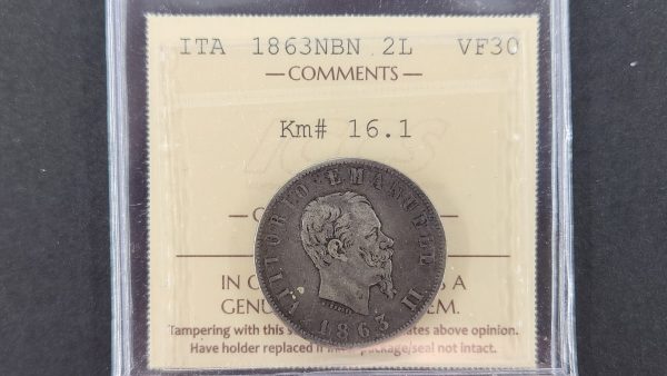 Italy 2 Lira 1863NBN - ICCS VF30