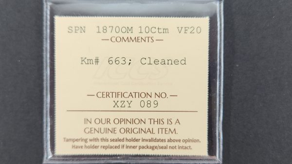 Spain 10 Centimos 1870OM - ICCS VF20 Cleaned - Image 3