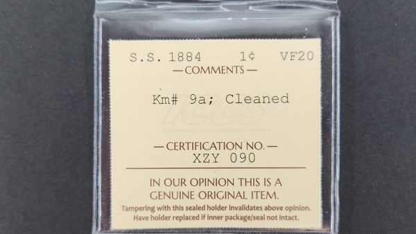 Straits Settlements 1 Cent 1884 - ICCS VF20 Cleaned - Image 3