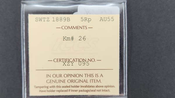 Switzerland 5 Rappen 1889B - ICCS AU55 - Image 3
