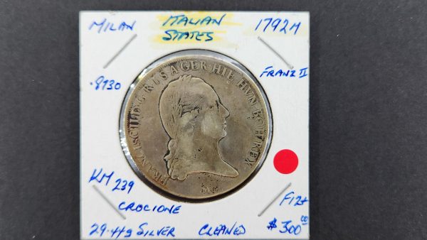 Italian States Milan 1 Crocione 1792M - F12+ Cleaned
