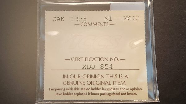 Canada $1 1935 - ICCS MS63 - Image 3