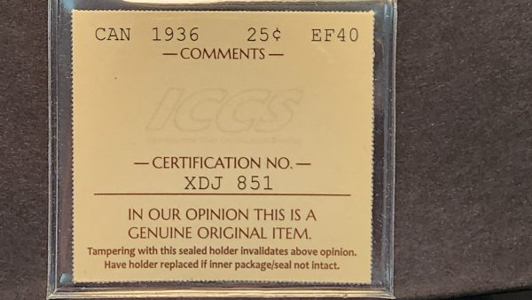 Canada 25 Cents 1936 - ICCS EF40 - Image 3