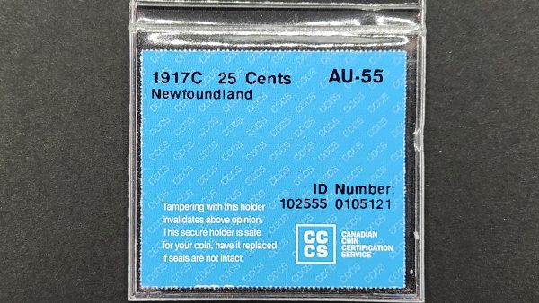 Newfoundland 25 Cents 1917C - CCCS AU55 - Image 3