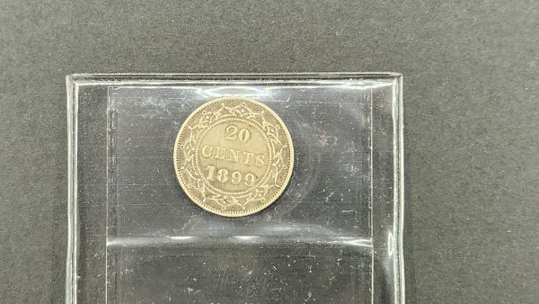 Newfoundland 20 Cents 1899 Large 9 - ICCS VF30 Scratch - Image 2