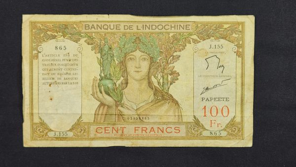 Tahiti 100 Francs 1961 - F-VF Writing