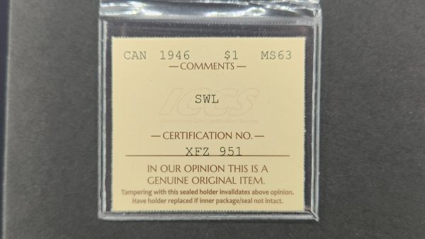 Canada $1 1946 SWL - ICCS MS63 - Image 3
