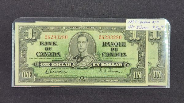 Canada $1 1937 Gordon-Towers O/A (2 Consecutive) - UNC