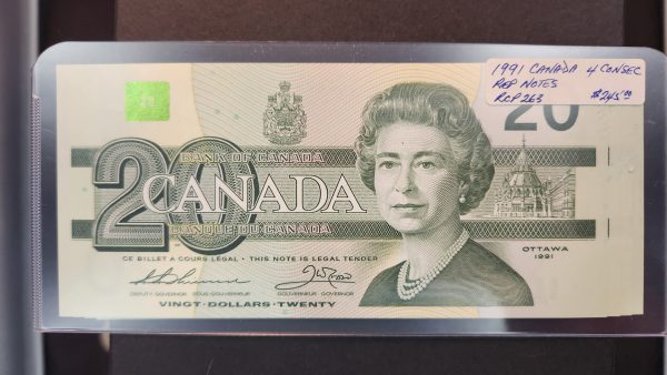 Canada $20 1991 Thiessen-Crow EIX With Serifs (4 Consecutive) - CUNC