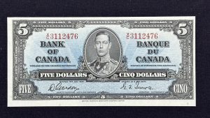 Canada $5 1937 Gordon-Towers X/C - AU55