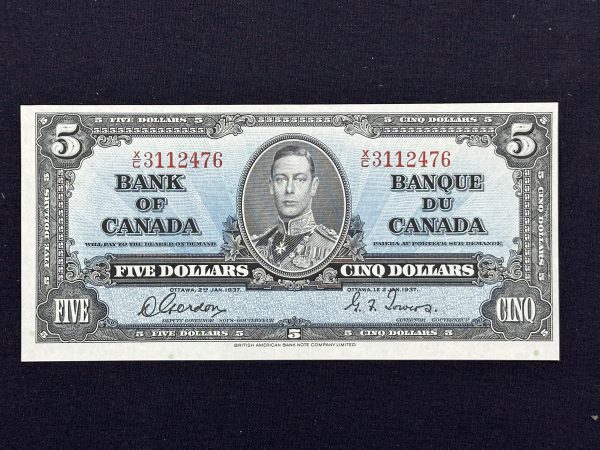 Canada $5 1937 Gordon-Towers X/C - AU55