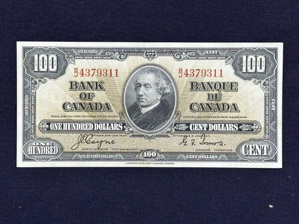 Canada $100 1937 Coyne-Towers B/J - AU58