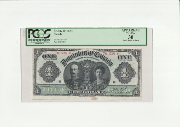 Canada $1 1911 Series W - PCGS Apparent VF30