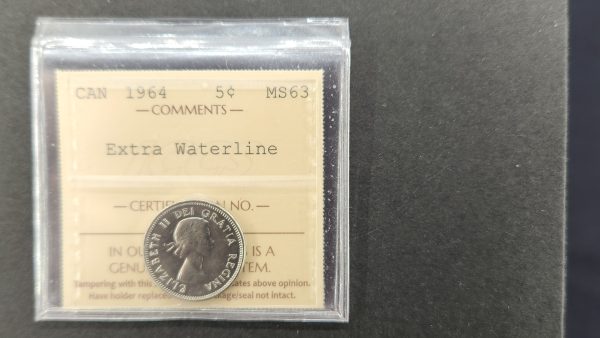 Canada 5 Cents 1964 Extra Water Line - ICCS MS63