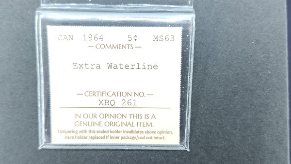 Canada 5 Cents 1964 Extra Water Line - ICCS MS63 - Image 3