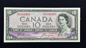 Canada $10 1954 Devil Beattie-Coyne G/D, Ink Error - AU55