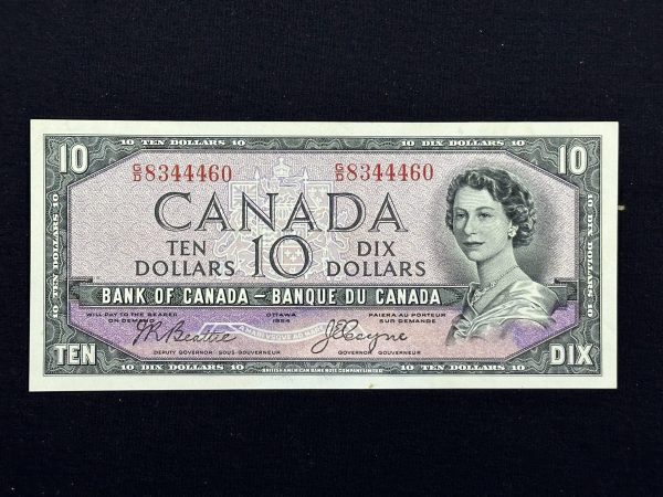 Canada $10 1954 Devil Beattie-Coyne G/D, Ink Error - AU55