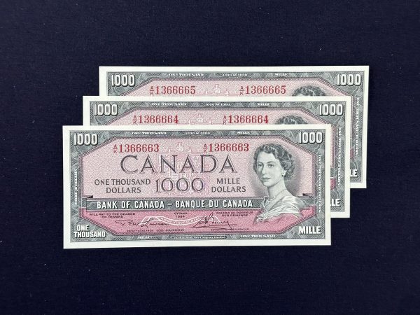 Canada $1000 1954 Modified Lawson-Bouey A/K (3 Consecutive) - AU-UNC
