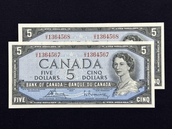 Canada $5 1954 Modified Bouey-Rasminsky U/X (2 Consecutive) - CUNC