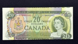 Canada $20 1969 Beattie-Rasminsky ET, Cut out of Register Error - VF35