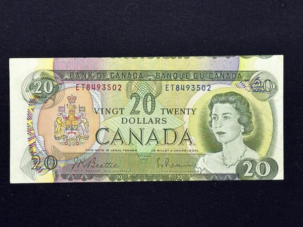 Canada $20 1969 Beattie-Rasminsky ET, Cut out of Register Error - VF35