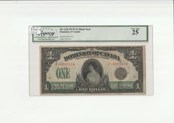 Canada $1 1917F Seal only - Legacy VF25