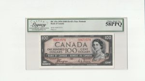 Canada $100 1954 Devil Coyne-Towers A/J - Legacy AU58PPQ